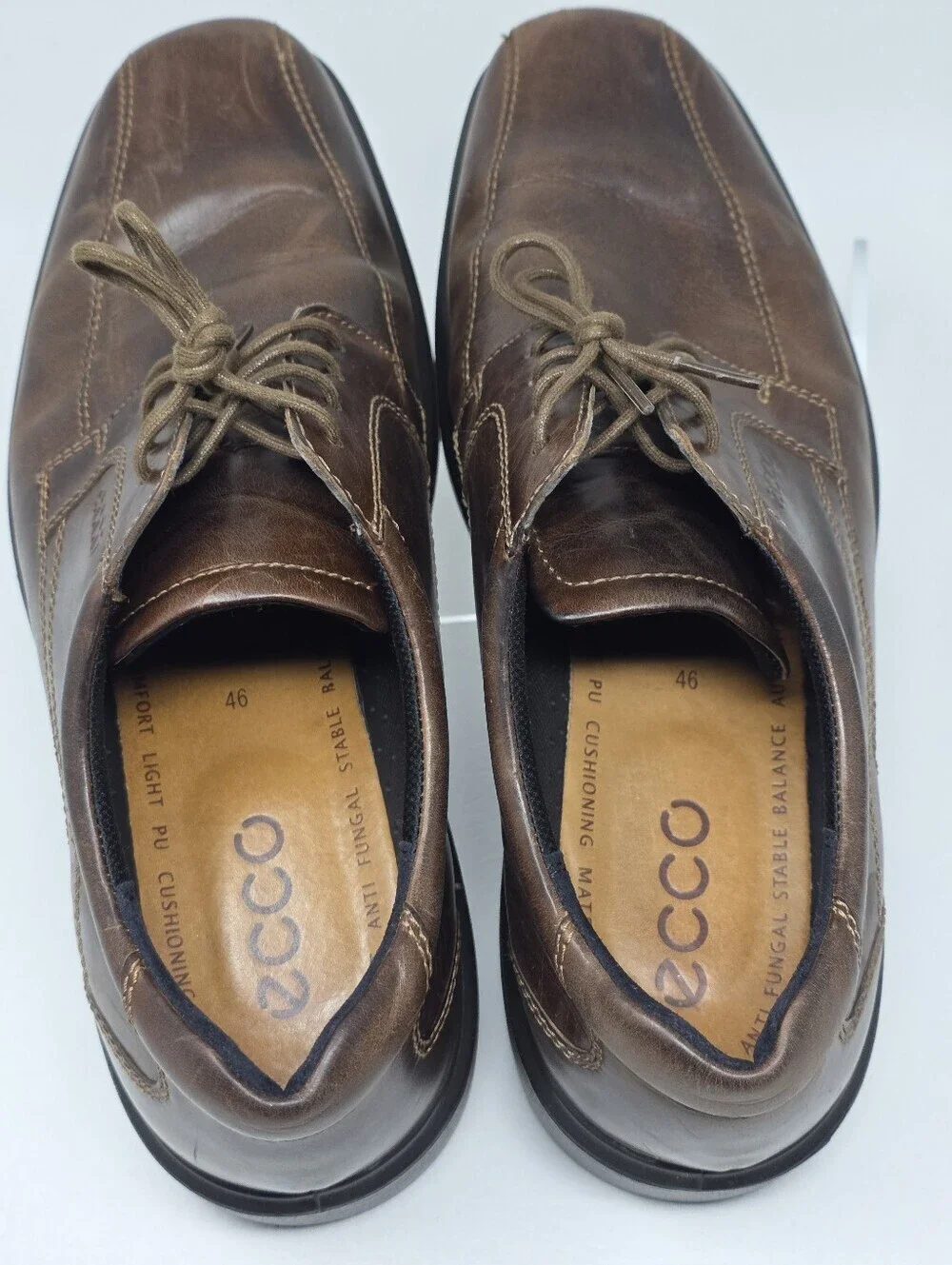 ECCO Shoes Men's Size EU 46 Helsinki Lace Up Oxford Brown Leather Casual